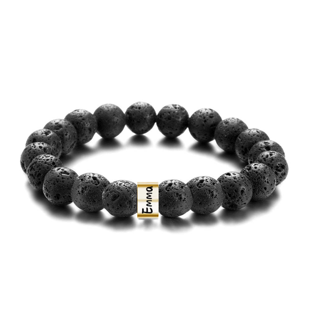 Personalized Name Black Lava Stone Bead Bracelet Gift for Men Husband Father Grandfather - yournamenecklaceuk