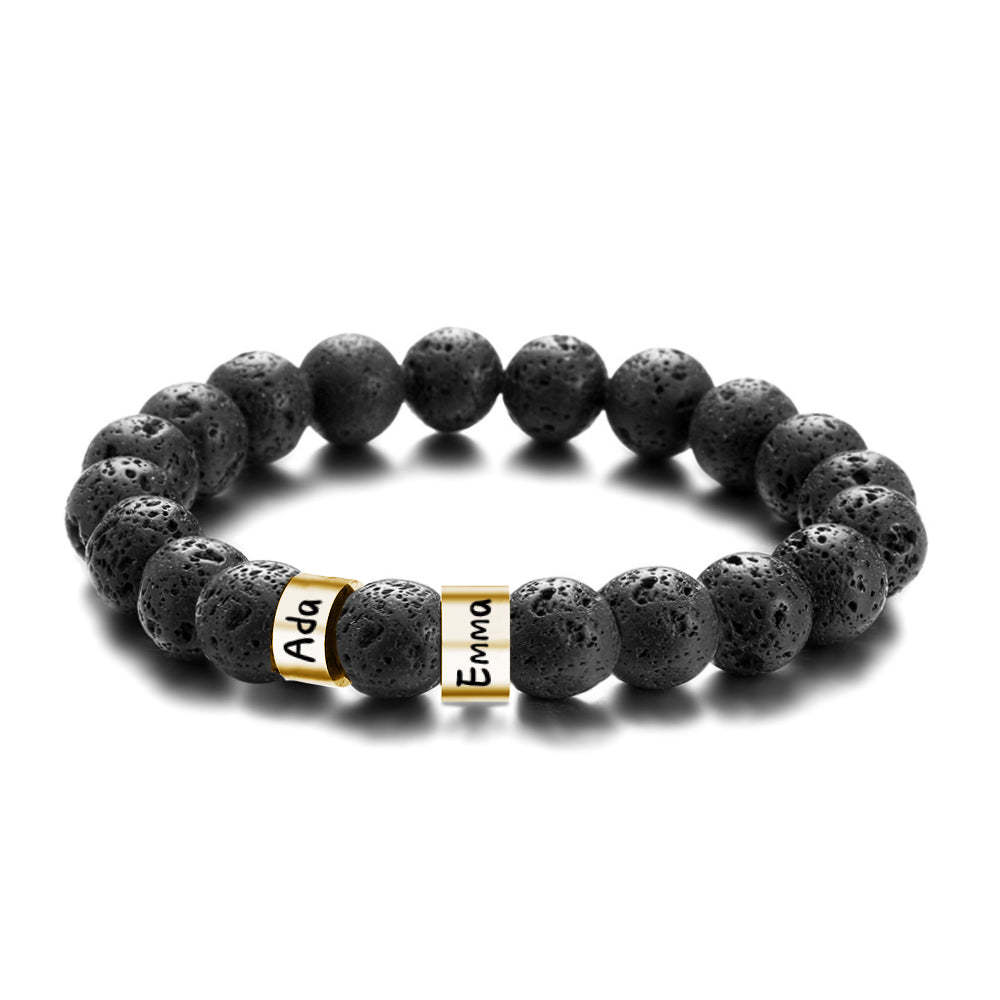 Personalized Name Black Lava Stone Bead Bracelet Gift for Men Husband Father Grandfather - yournamenecklaceuk