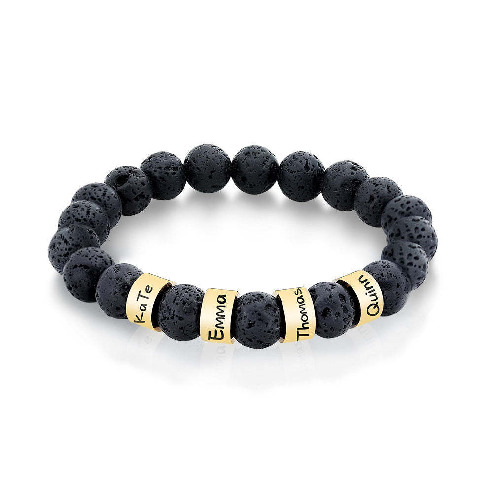 Personalized Name Black Lava Stone Bead Bracelet Gift for Men Husband Father Grandfather - yournamenecklaceuk