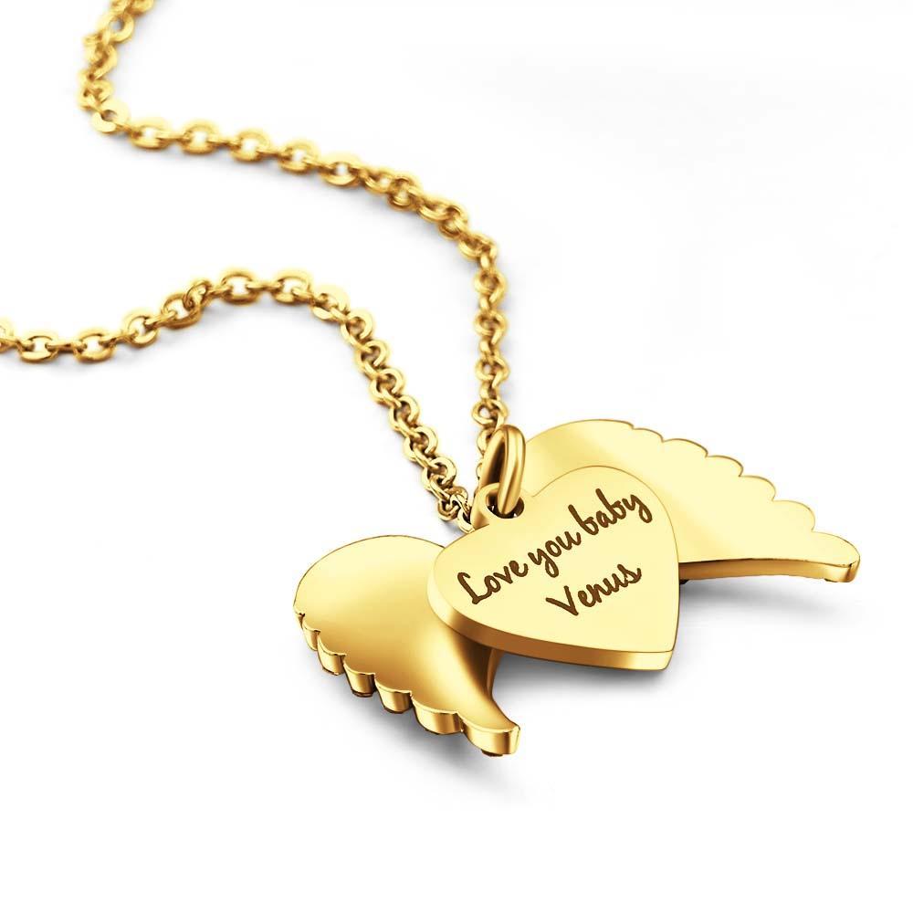 Custom Photo Engraved Necklace Angel Wings Couple Gifts - yournamenecklaceuk