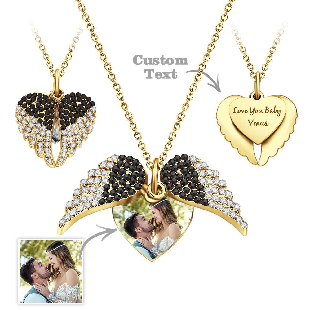 Custom Photo Engraved Necklace Angel Wings Couple Gifts - yournamenecklaceuk