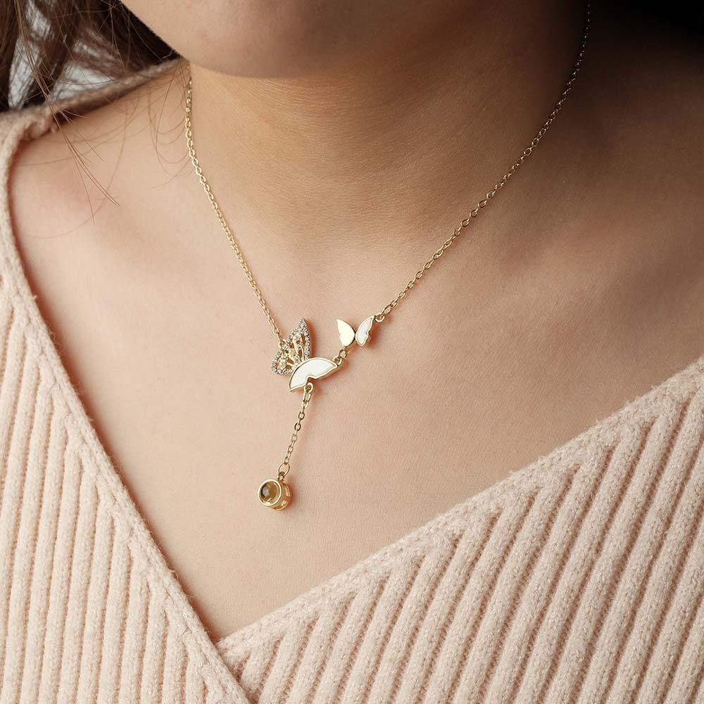 Custom Butterfly Projection Necklace Exquisite Romantic Gift for Her - yournamenecklaceuk