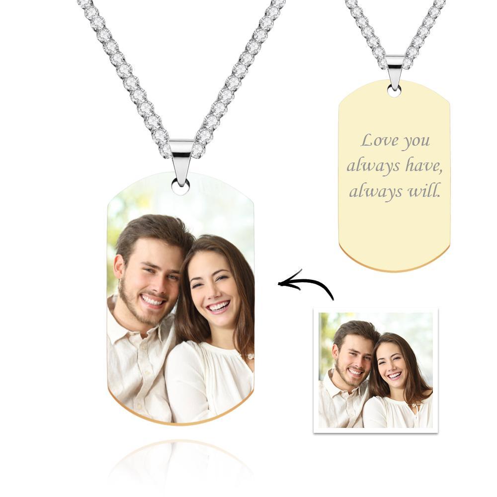 Men's Photo Tag Necklace With Engraving Tennis Chain Gifts For Him - yournamenecklaceuk