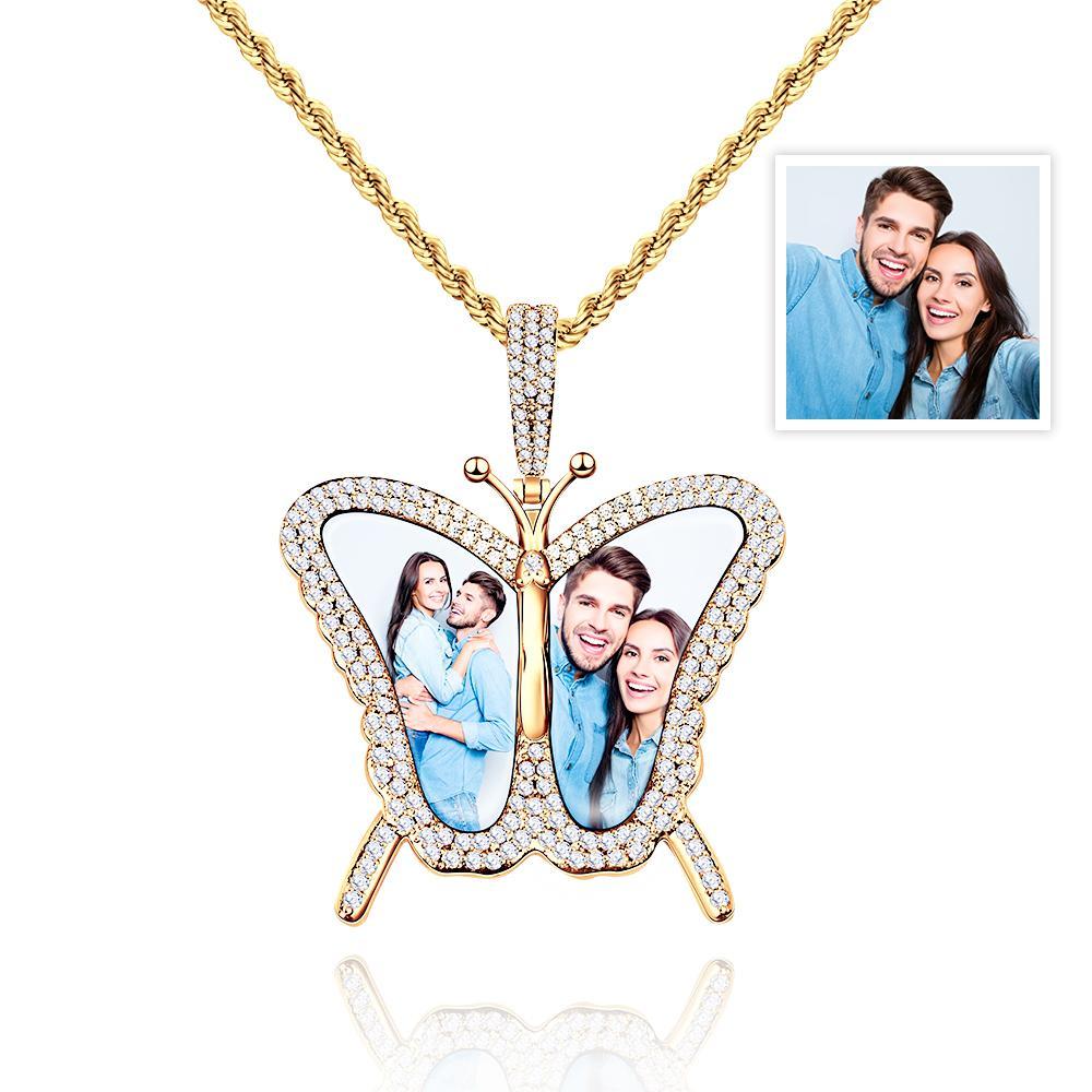 Custom Photo Sweater Chain Necklace Diamond Butterfly  Romantic Gifts - yournamenecklaceuk