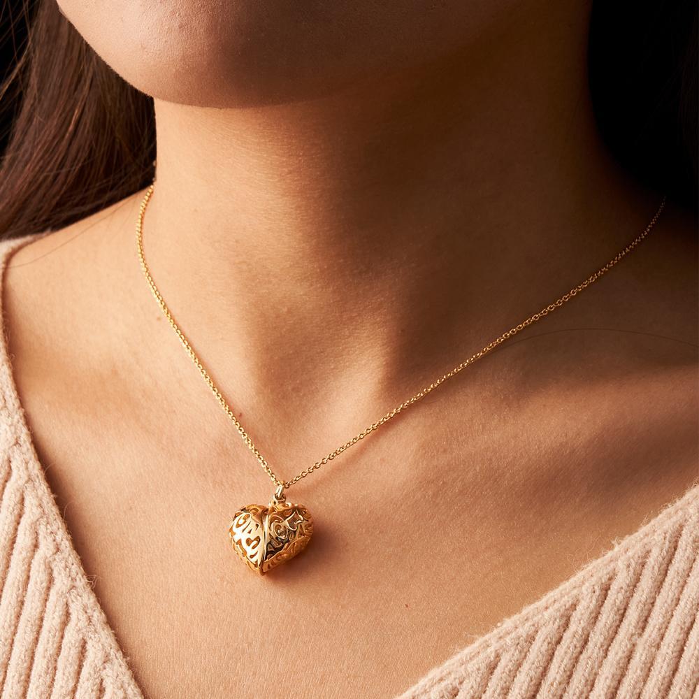 Love Heart Locket Photo Necklace Engraved Photo Necklace with Totem Memorial Jewelry Heart Keepsake Gift for Family Mom Friends - yournamenecklaceuk