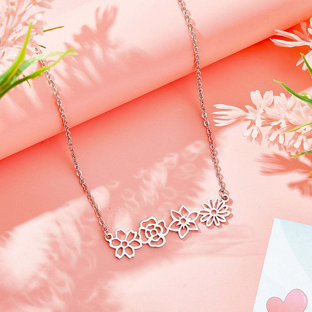 Personalized Multiple Birth Flower Necklace Family Floral Necklace Gift For Mom - yournamenecklaceuk