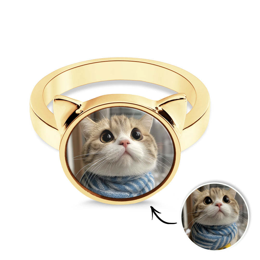 Personalized Cat Head Photo Ring Gift for Pet Lovers Custom Photo Gift - yournamenecklaceuk