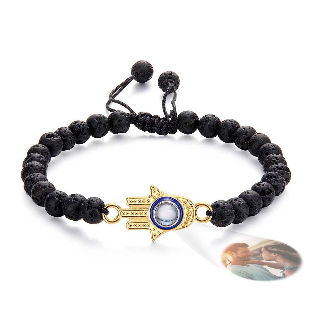 Custom Photo Projection Beaded Bracelet Hamsa Evil Eye Men's Amulet Bracelet for Him - yournamenecklaceuk