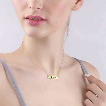 Custom Kids Drawing Photo Neckalce, Children Artwork Bar Neckalce Copper in 14k Gold Plated