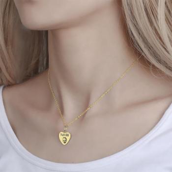 Photo Portrait Necklace with Engraving Heart-shaped, Custom Portrait Jewelry 14K Gold Plated - yournamencklaceuk
