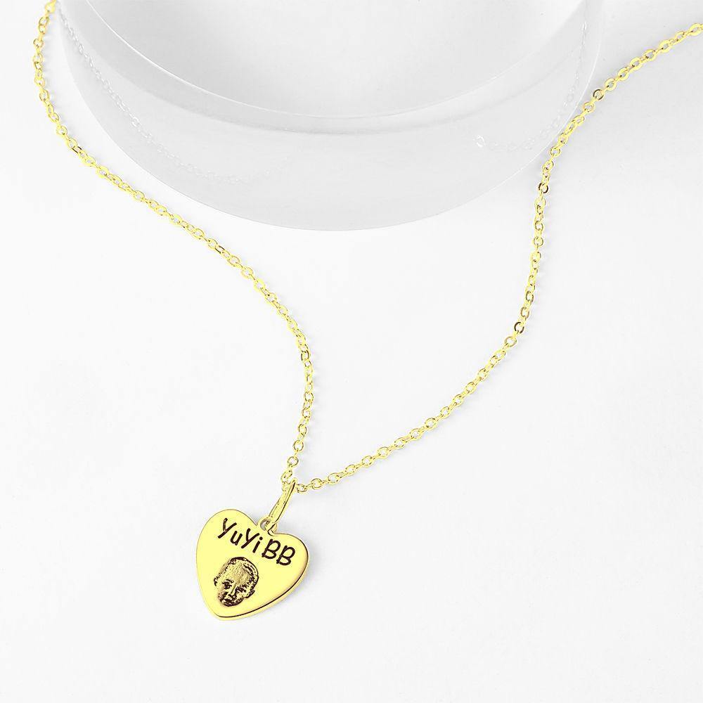 Photo Portrait Necklace with Engraving Heart-shaped, Custom Portrait Jewelry 14K Gold Plated - yournamencklaceuk