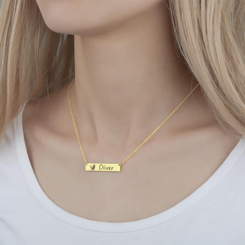 Photo Engraved Necklace, Portrait Bar Necklace 14K Gold Plated - Golden - yournamencklaceuk