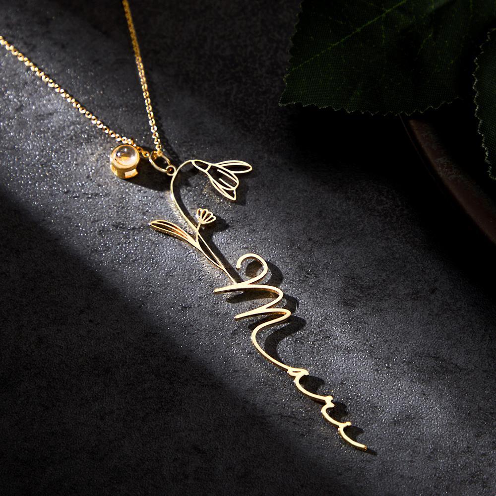 Custom Birth Flower Photo Projection Name Necklace Creative Gift for Women - yournamenecklaceuk