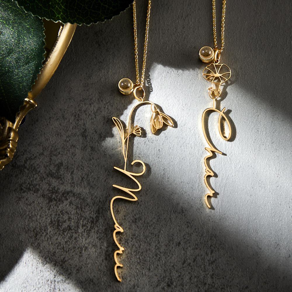 Custom Birth Flower Photo Projection Name Necklace Creative Gift for Women - yournamenecklaceuk
