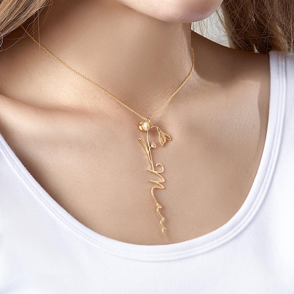 Custom Birth Flower Photo Projection Name Necklace Creative Gift for Women - yournamenecklaceuk