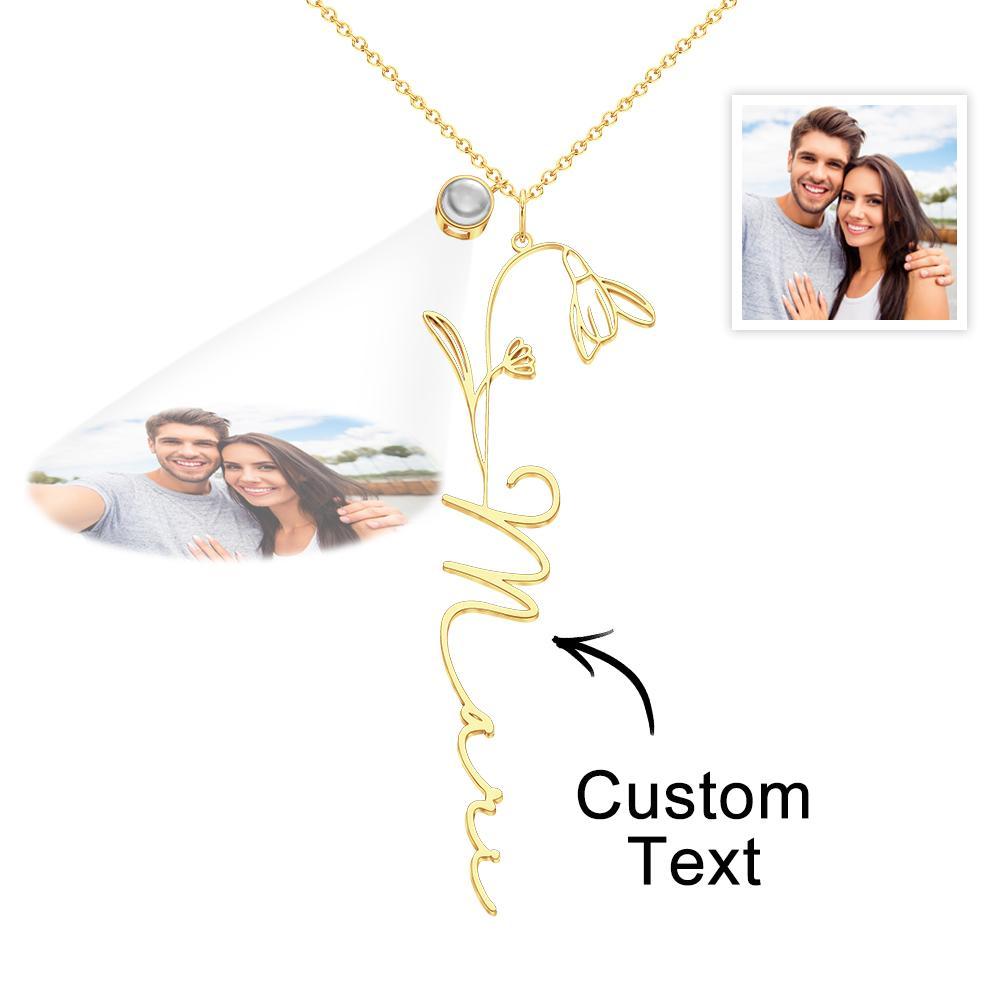 Custom Birth Flower Photo Projection Name Necklace Creative Gift for Women - yournamenecklaceuk