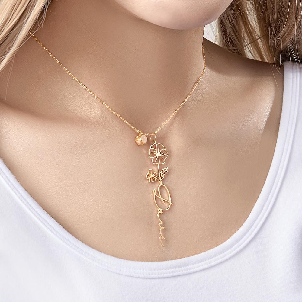Custom Birth Flower Photo Projection Name Necklace Creative Gift for Women - yournamenecklaceuk