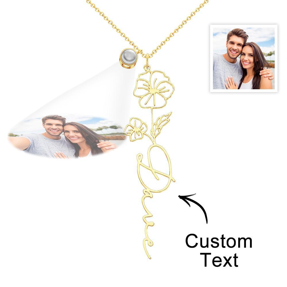 Custom Birth Flower Photo Projection Name Necklace Creative Gift for Women - yournamenecklaceuk