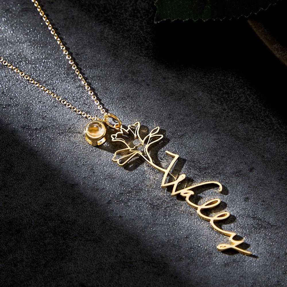 Custom Birth Flower Photo Projection Name Necklace Creative Gift for Women - yournamenecklaceuk