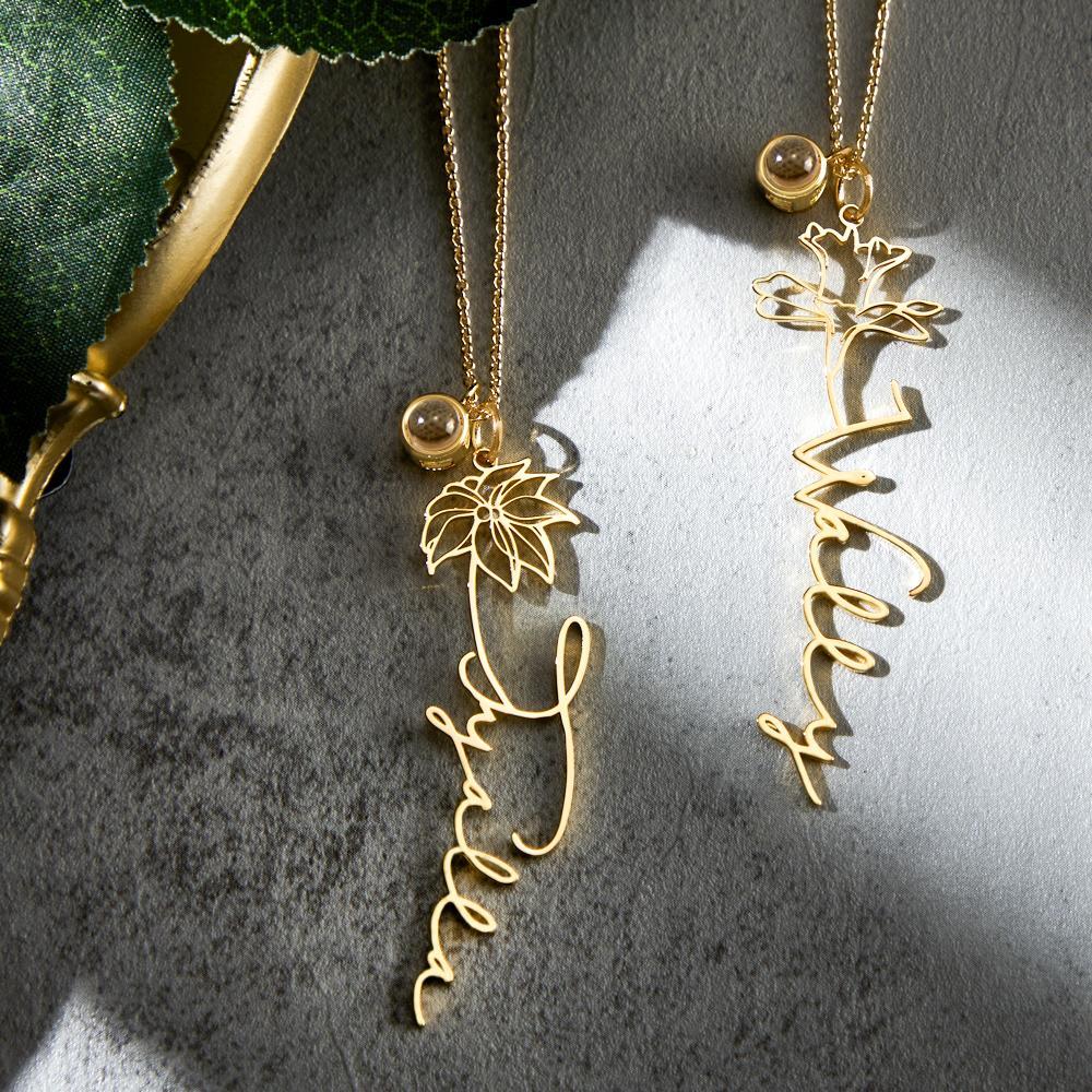 Custom Birth Flower Photo Projection Name Necklace Creative Gift for Women - yournamenecklaceuk