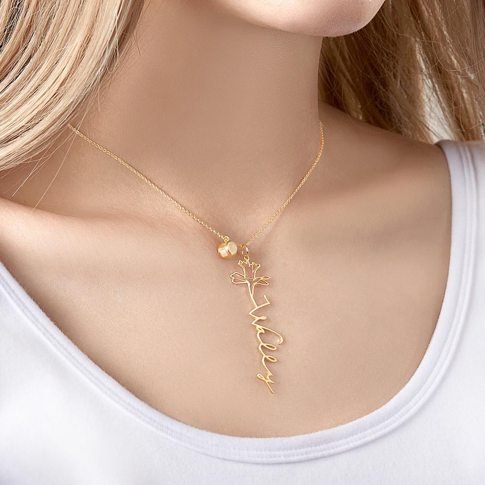 Custom Birth Flower Photo Projection Name Necklace Creative Gift for Women - yournamenecklaceuk