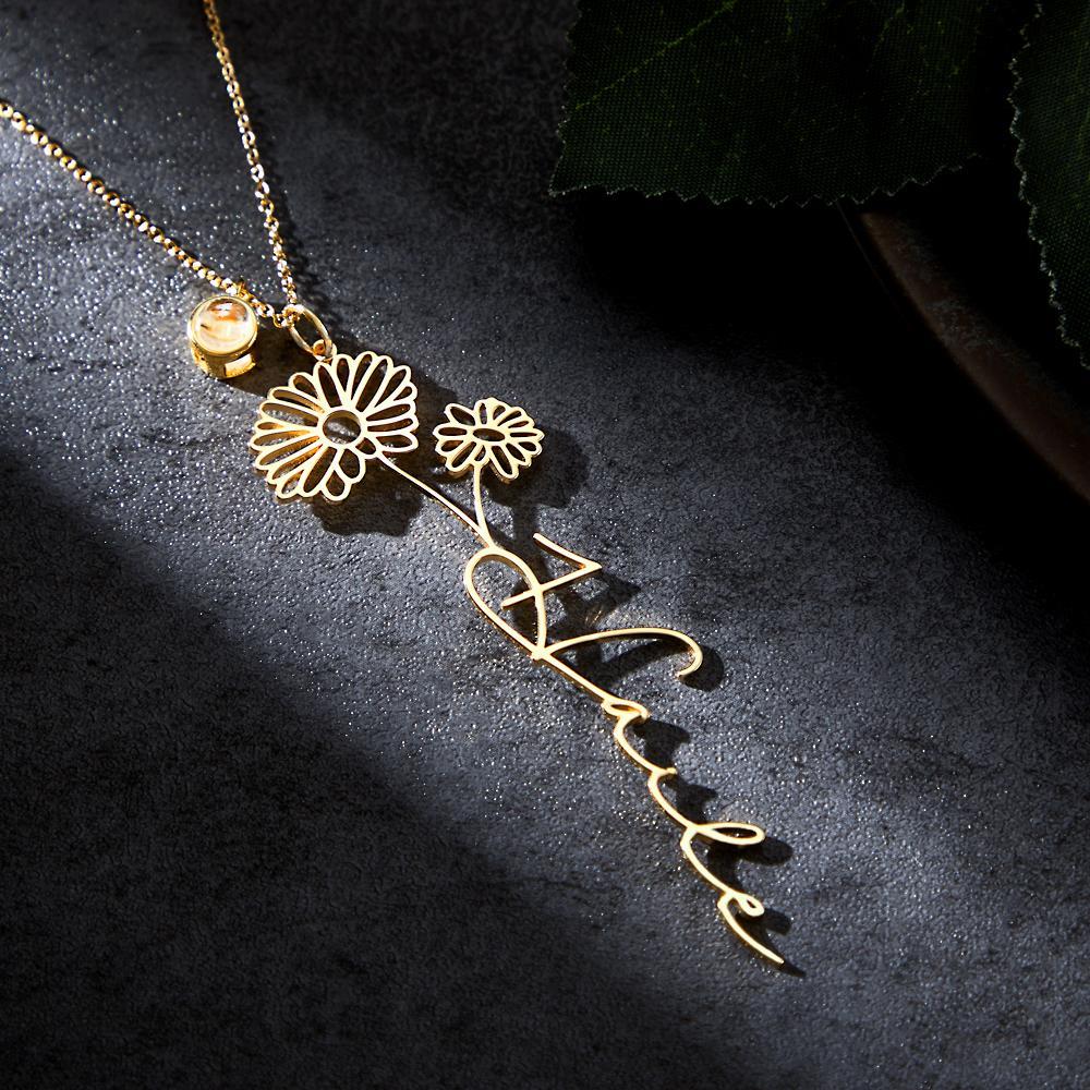 Custom Birth Flower Photo Projection Name Necklace Creative Gift for Women - yournamenecklaceuk