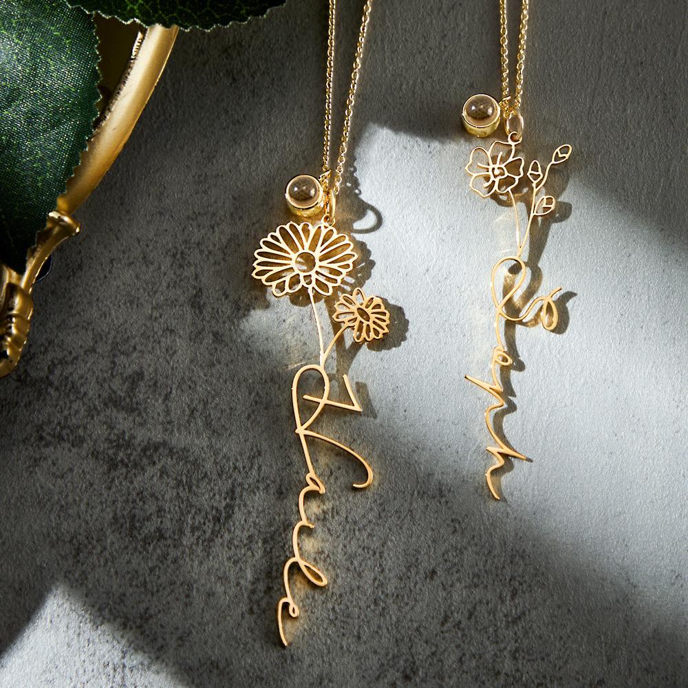 Custom Birth Flower Photo Projection Name Necklace Creative Gift for Women - yournamenecklaceuk