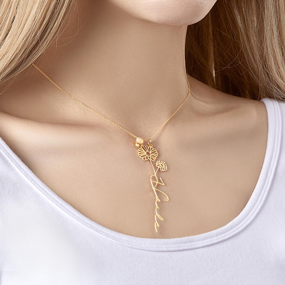 Custom Birth Flower Photo Projection Name Necklace Creative Gift for Women - yournamenecklaceuk