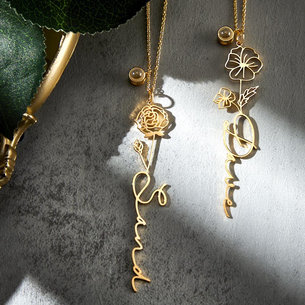 Custom Birth Flower Photo Projection Name Necklace Creative Gift for Women - yournamenecklaceuk