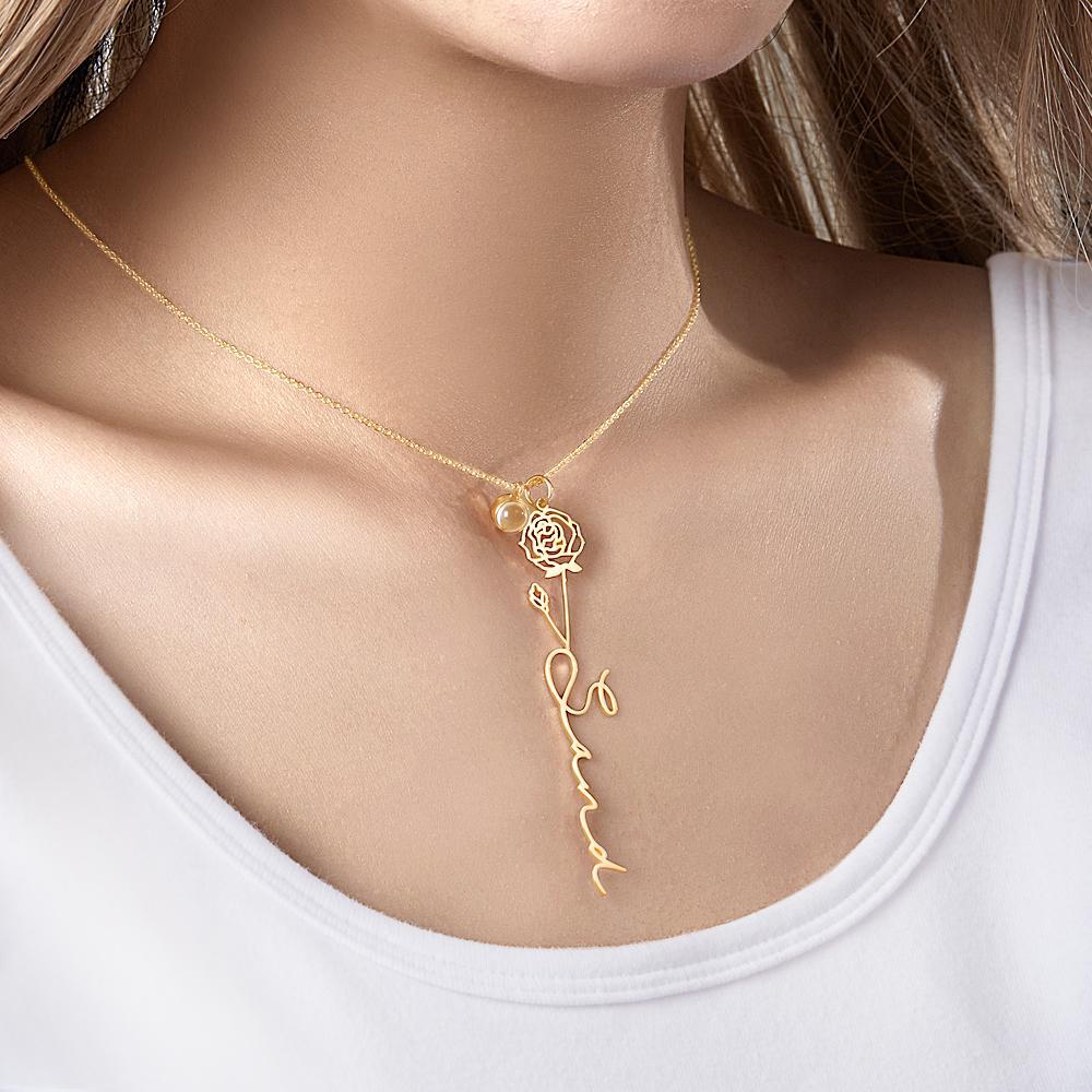 Custom Birth Flower Photo Projection Name Necklace Creative Gift for Women - yournamenecklaceuk