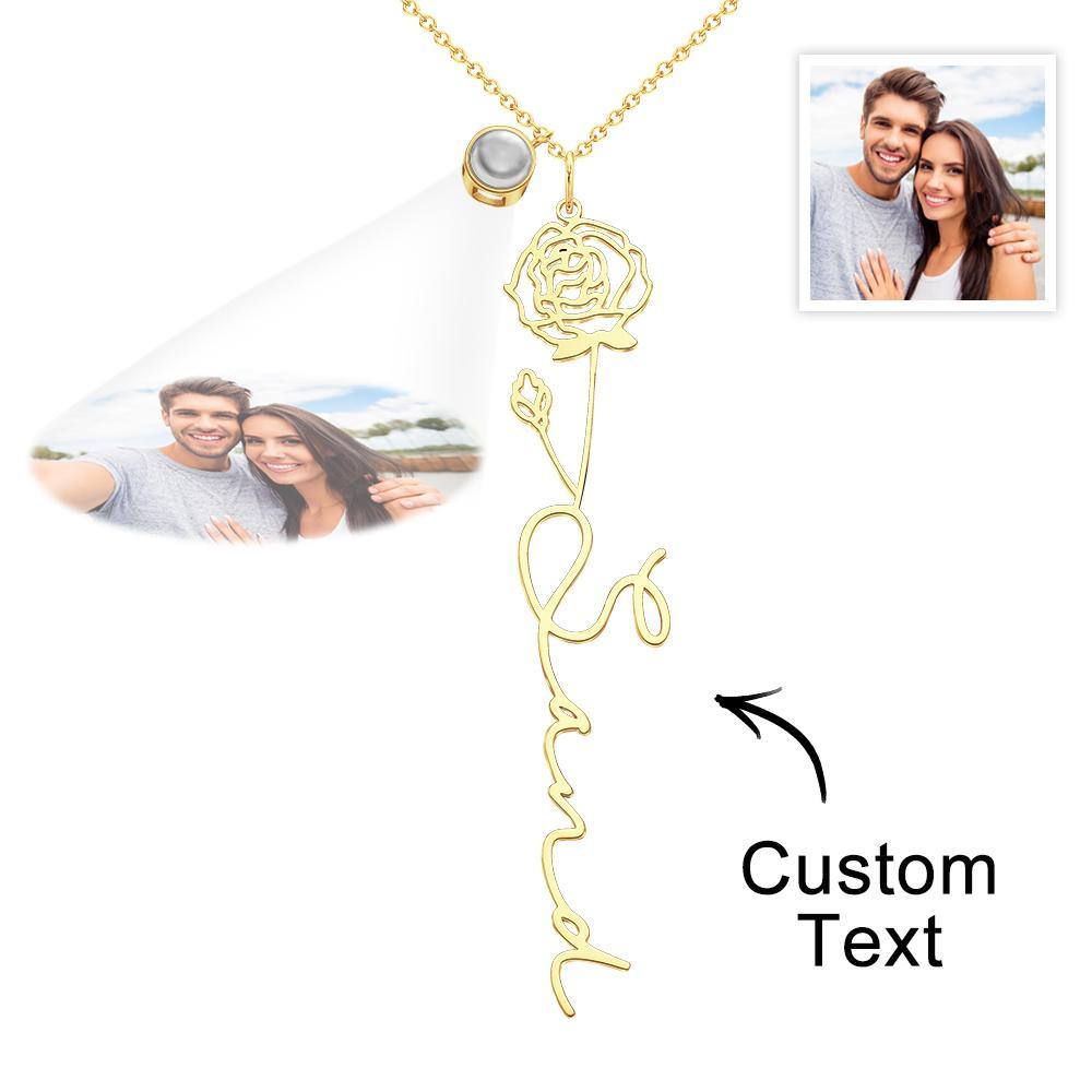 Custom Birth Flower Photo Projection Name Necklace Creative Gift for Women - yournamenecklaceuk