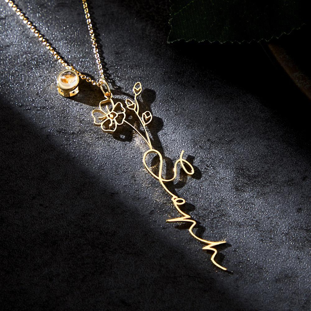 Custom Birth Flower Photo Projection Name Necklace Creative Gift for Women - yournamenecklaceuk