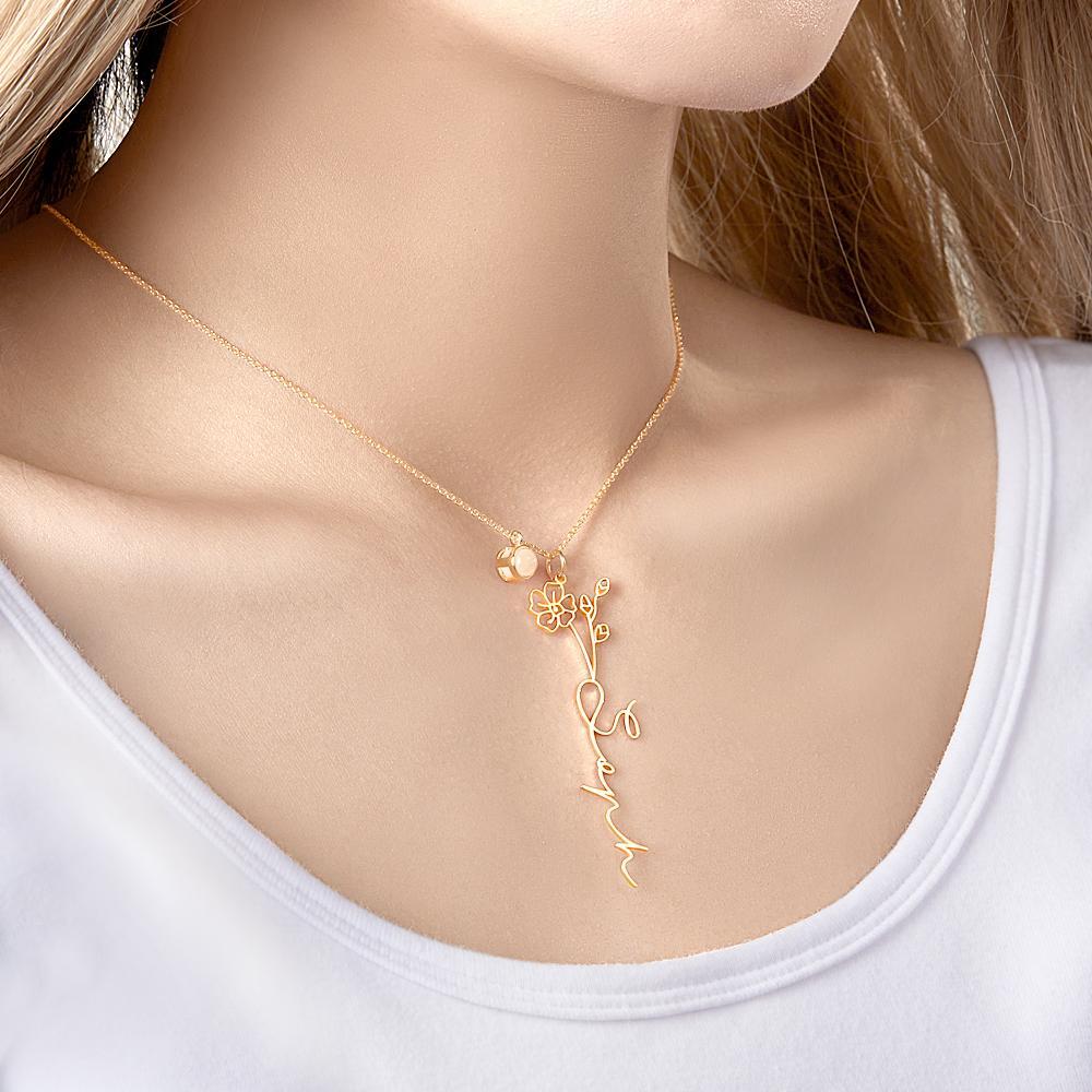 Custom Birth Flower Photo Projection Name Necklace Creative Gift for Women - yournamenecklaceuk