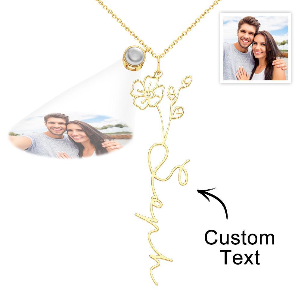 Custom Birth Flower Photo Projection Name Necklace Creative Gift for Women - yournamenecklaceuk