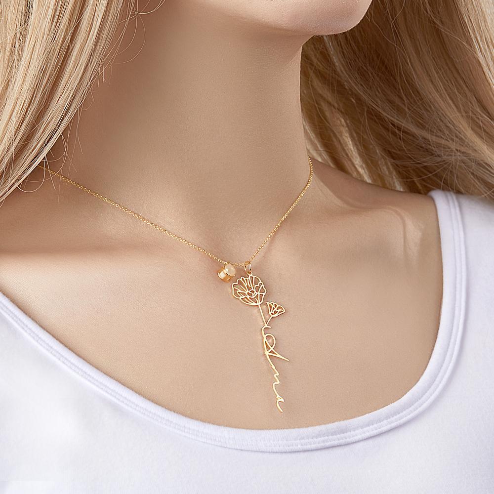 Custom Birth Flower Photo Projection Name Necklace Creative Gift for Women - yournamenecklaceuk