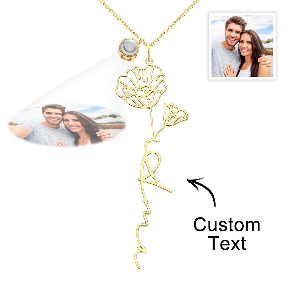 Custom Birth Flower Photo Projection Name Necklace Creative Gift for Women - yournamenecklaceuk