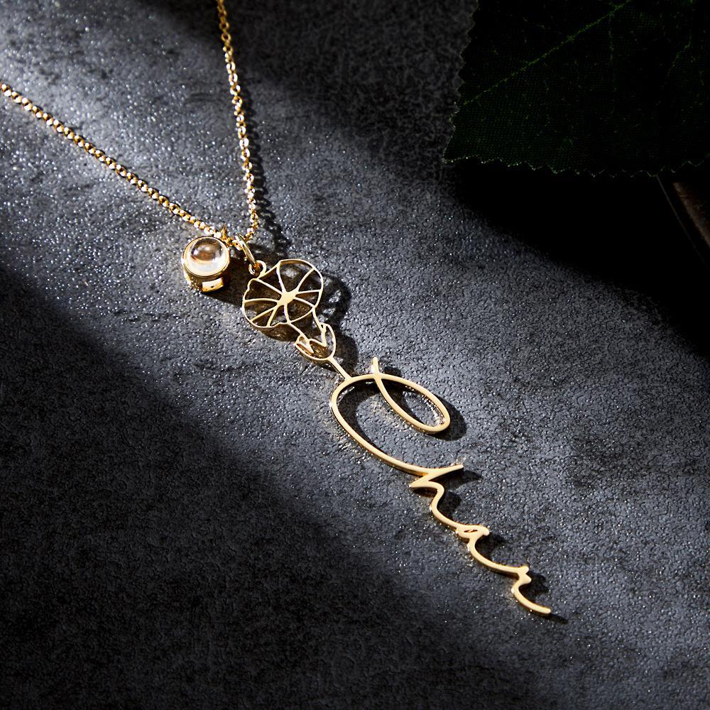 Custom Birth Flower Photo Projection Name Necklace Creative Gift for Women - yournamenecklaceuk