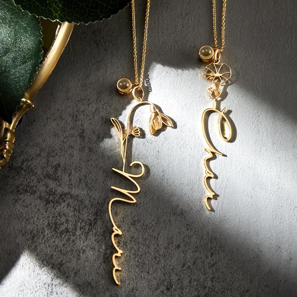 Custom Birth Flower Photo Projection Name Necklace Creative Gift for Women - yournamenecklaceuk