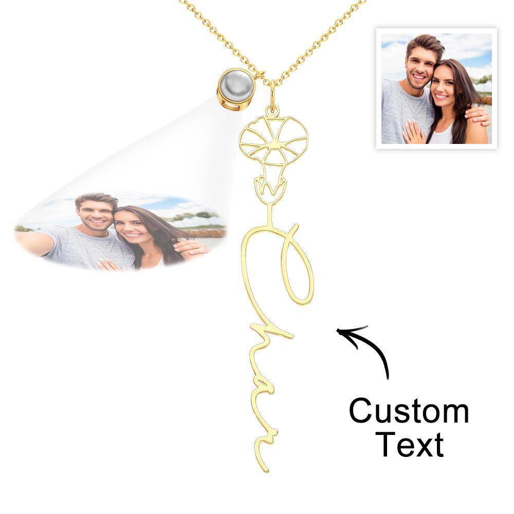 Custom Birth Flower Photo Projection Name Necklace Creative Gift for Women - yournamenecklaceuk