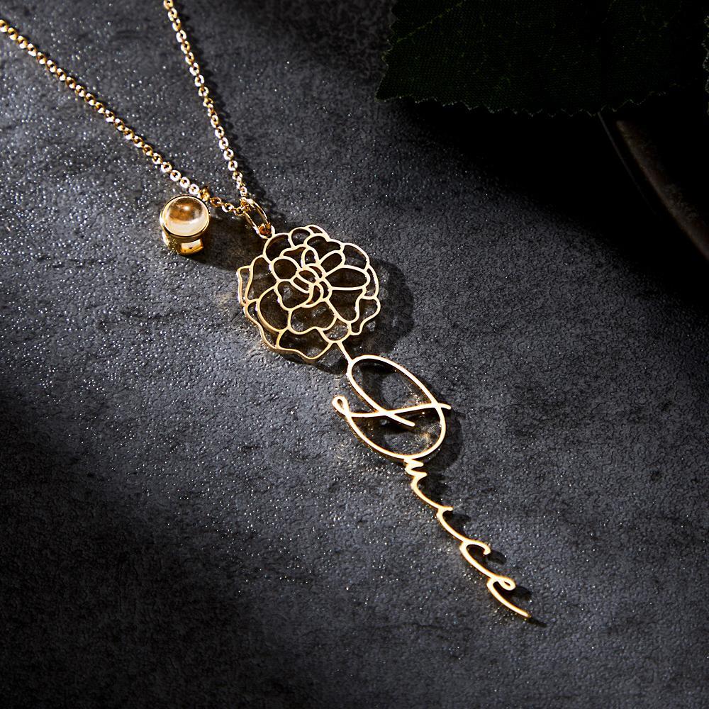 Custom Birth Flower Photo Projection Name Necklace Creative Gift for Women - yournamenecklaceuk