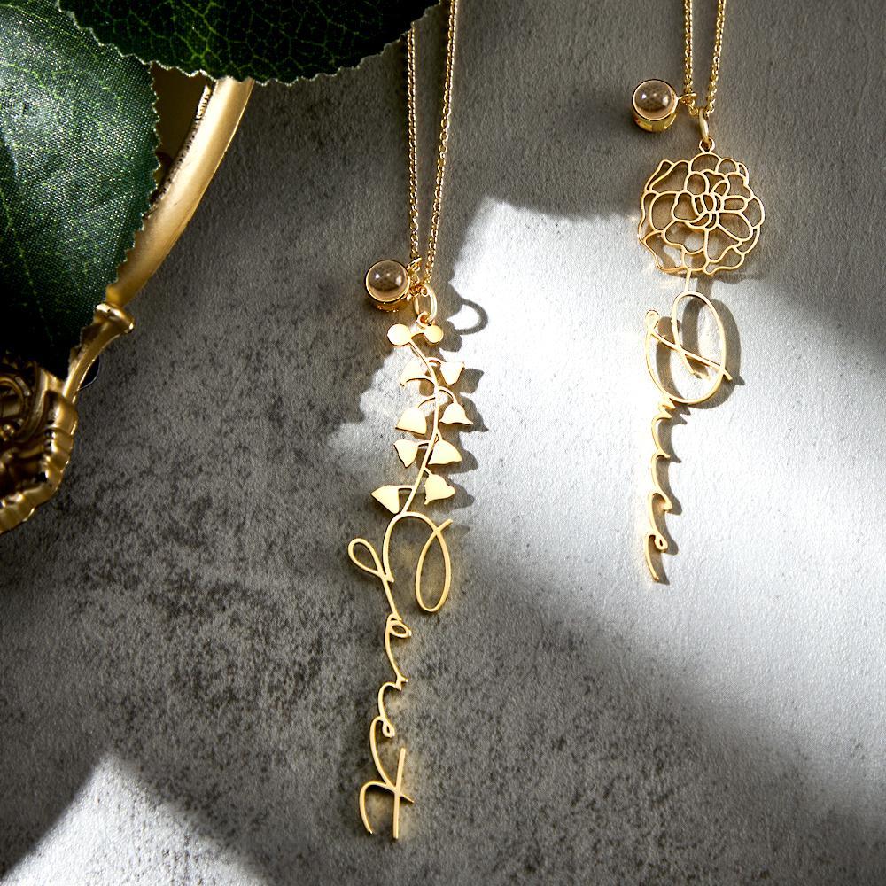 Custom Birth Flower Photo Projection Name Necklace Creative Gift for Women - yournamenecklaceuk