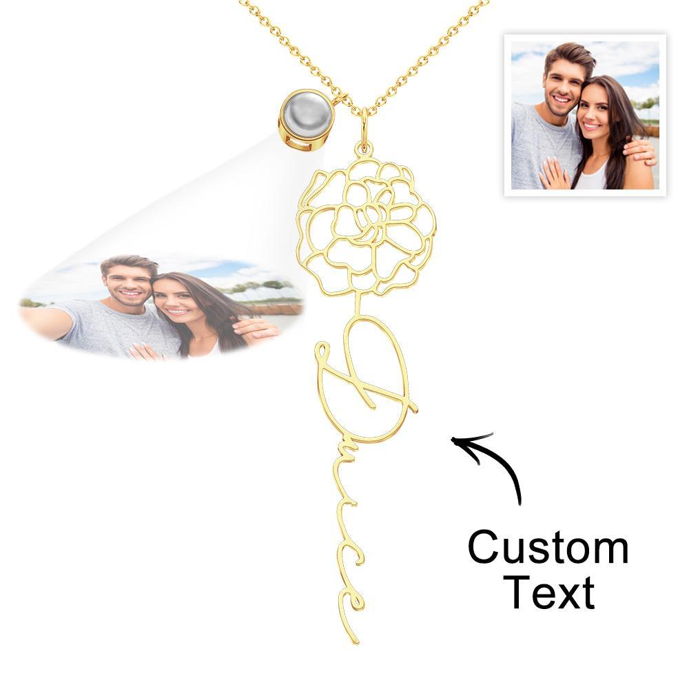 Custom Birth Flower Photo Projection Name Necklace Creative Gift for Women - yournamenecklaceuk