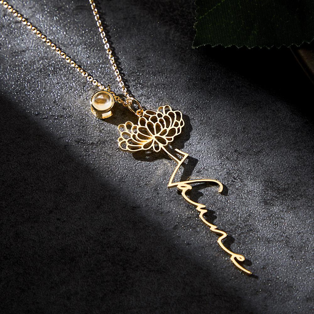 Custom Birth Flower Photo Projection Name Necklace Creative Gift for Women - yournamenecklaceuk