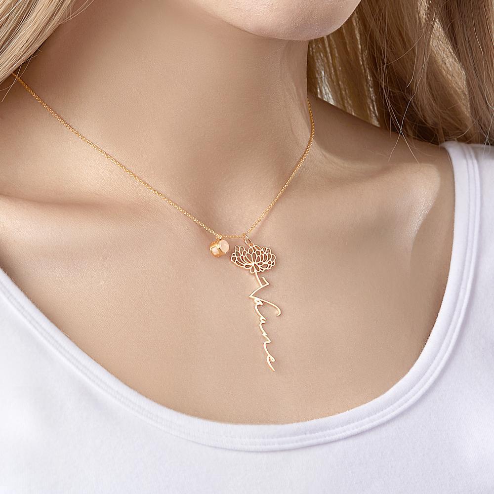 Custom Birth Flower Photo Projection Name Necklace Creative Gift for Women - yournamenecklaceuk