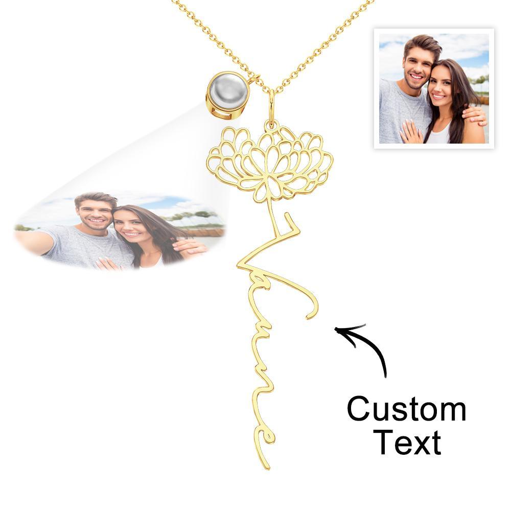 Custom Birth Flower Photo Projection Name Necklace Creative Gift for Women - yournamenecklaceuk