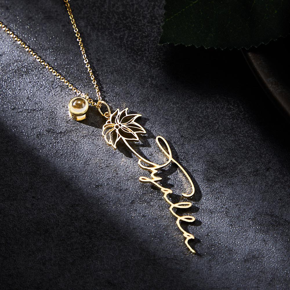 Custom Birth Flower Photo Projection Name Necklace Creative Gift for Women - yournamenecklaceuk