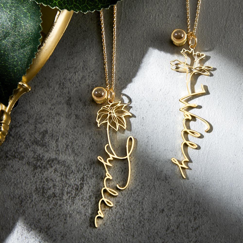 Custom Birth Flower Photo Projection Name Necklace Creative Gift for Women - yournamenecklaceuk