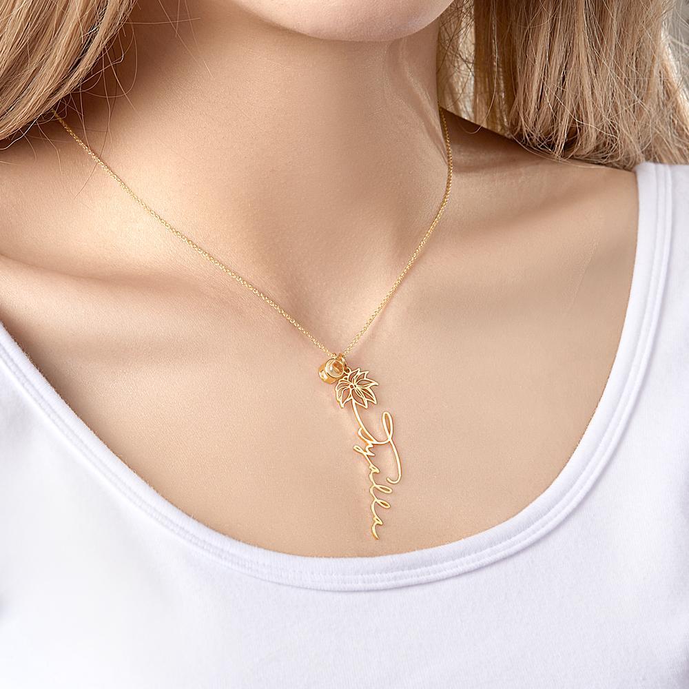 Custom Birth Flower Photo Projection Name Necklace Creative Gift for Women - yournamenecklaceuk