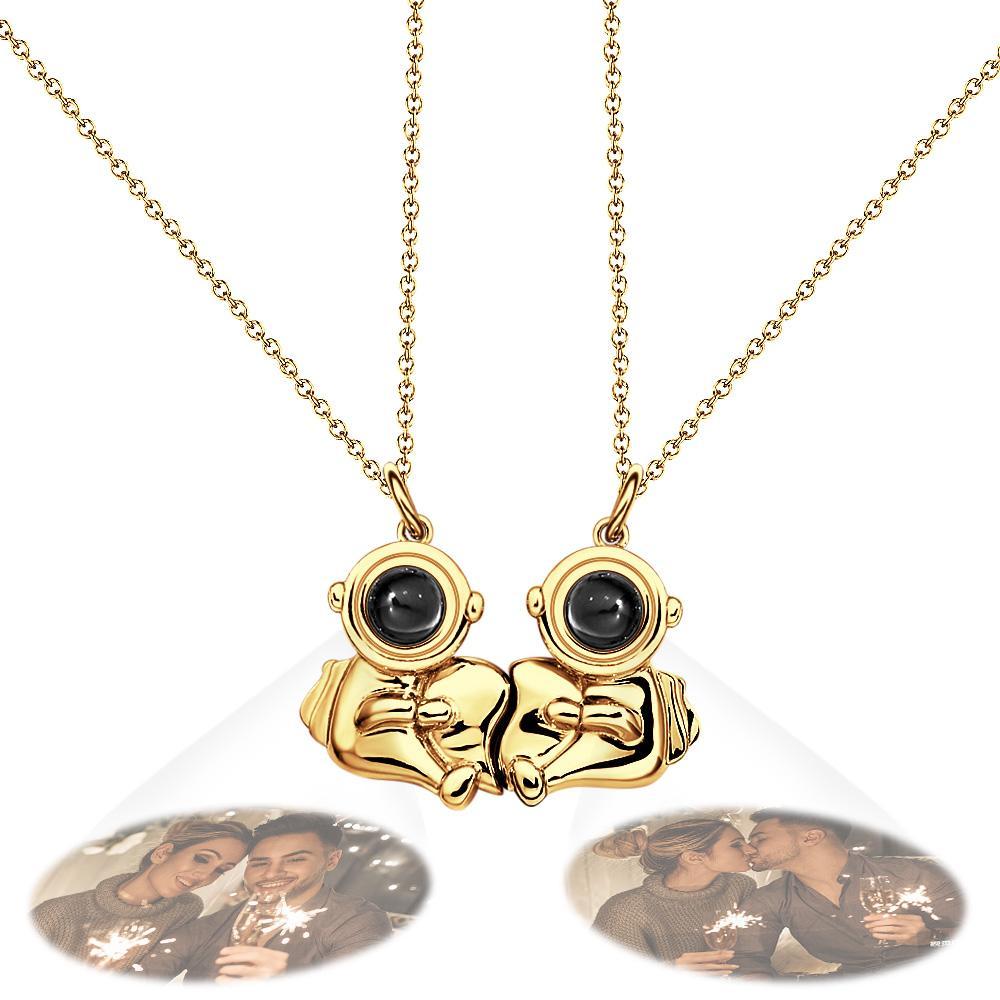 Custom Projection Necklace Astronaut Hugging Love Pair of Couple Gifts - yournamenecklaceuk