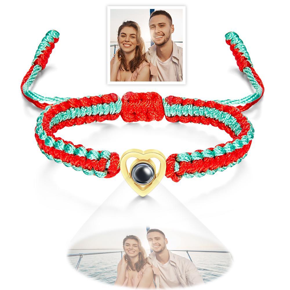 Custom Projection Photo Bracelet Weave Heart-shaped Commemorate Gifts - yournamenecklaceuk